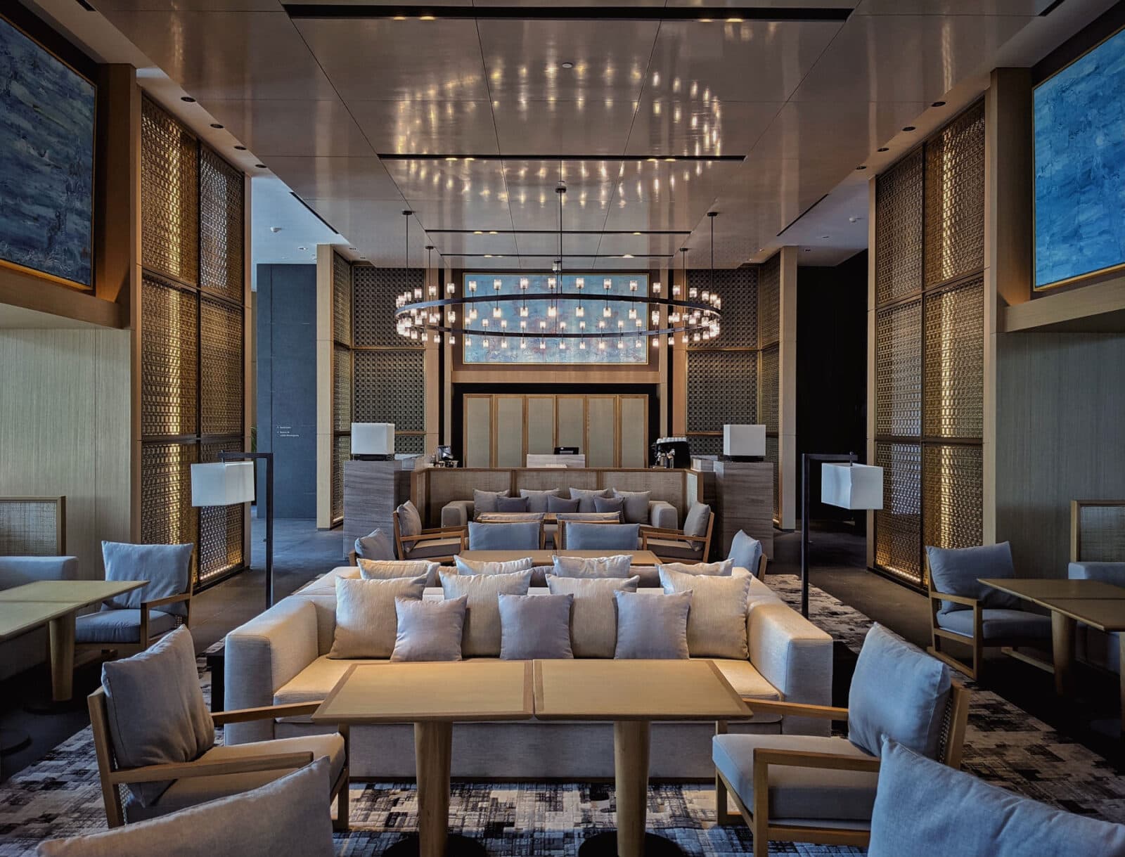 The Shilla Monogram Quangnam Danang hotel lobby. This hotel is located in Danang, Vietnam and is known for its luxurious and elegant design. The lobby is a popular spot for guests to relax and enjoy themselves.